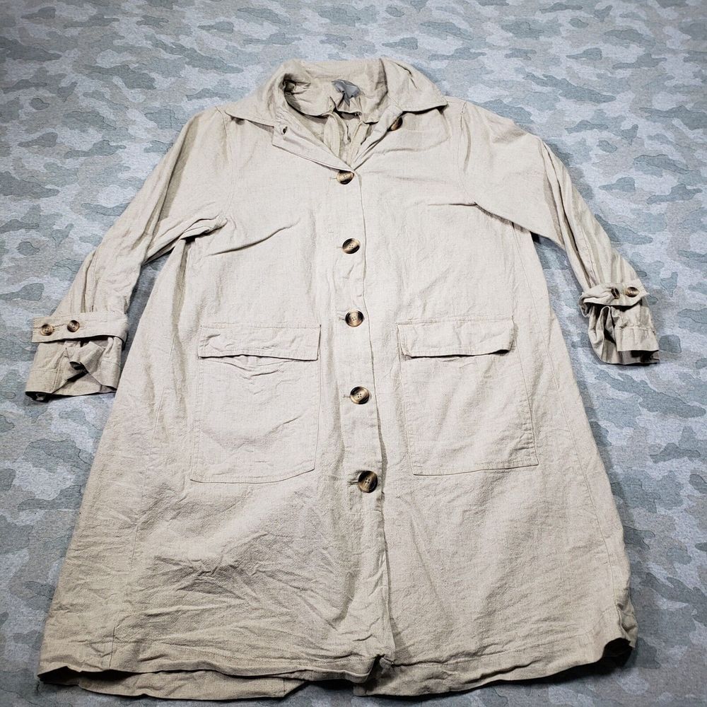 ASOS Trench Coat Womens 6 Tan Hemp Blend Button Up Lightweight